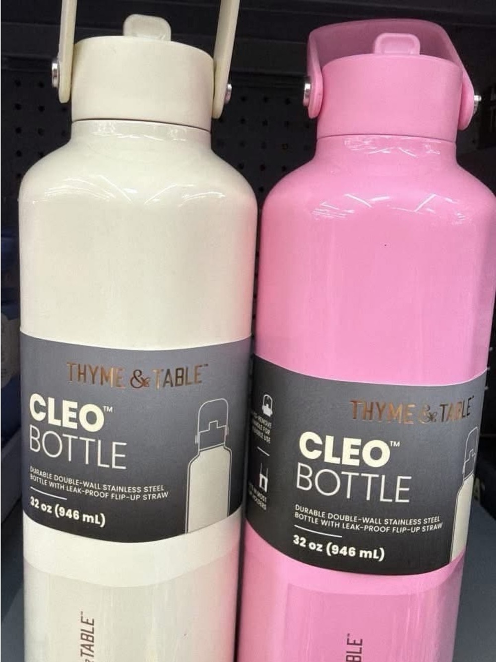 Cleo Bottle - Pink and cream 32oz with handles